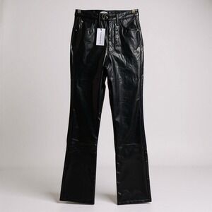 We Wore What Faux Leather Flare Pants 26 Black Shine High Rise Goth Punk Sexy